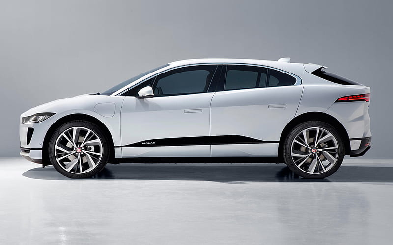 Jaguar I-PACE, 2019 side view, electric crossover, new white I-PACE, electric car, Jaguar, HD wallpaper