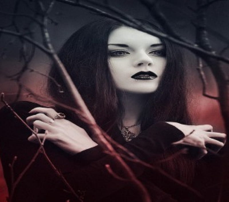 Goth Lady, goth, pretty, woman, woods, HD wallpaper