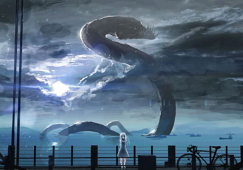 Anime, Fantasy, Creature, Cloud, Monster, Original, Long Hair, White Hair, HD wallpaper