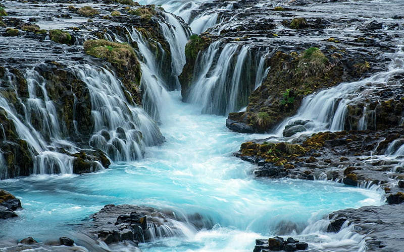 Moss Iceland Waterfalls River Crag, Waterfalls, River, Crag, Moss, Iceland, HD wallpaper