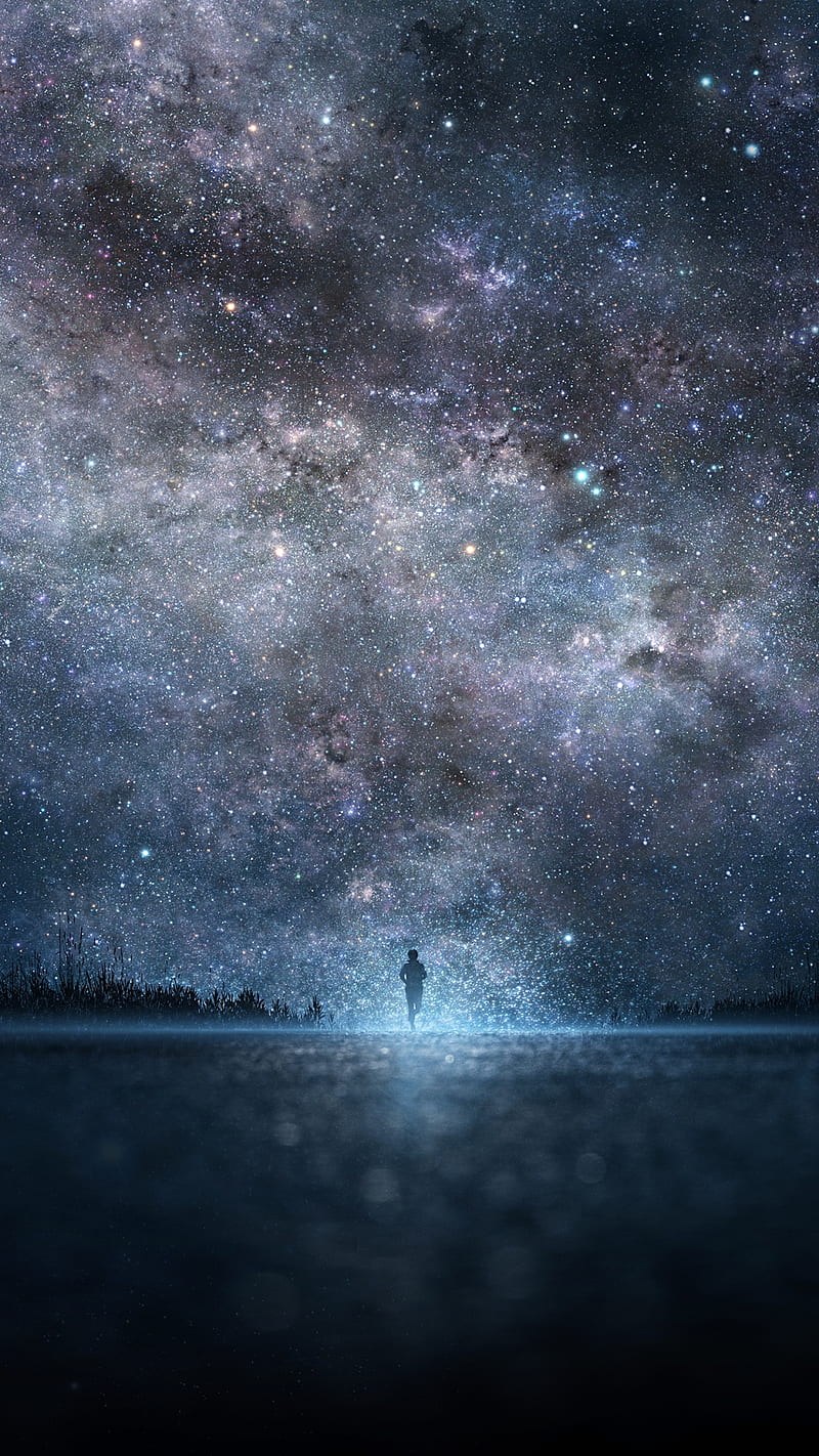 Stars, man, night, running, sky, HD phone wallpaper