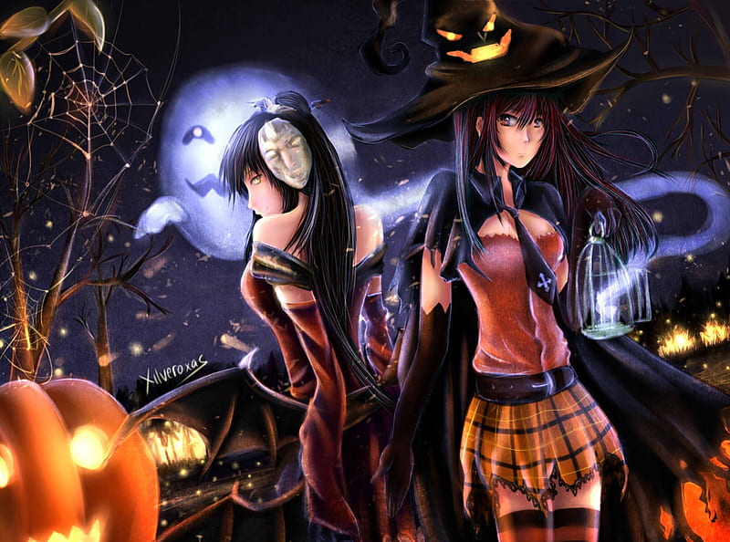 Happy Halloween, girl, anime, happy, helloween, HD wallpaper