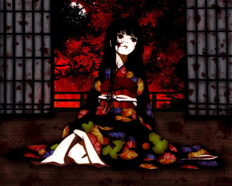 Ai Enma ~ Doorway to Hell, japan, Anime, Kimono, Darkness, Death, Hell Girl, Ai Enma, HD wallpaper