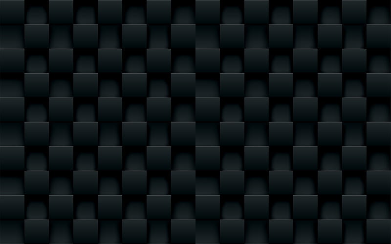 black metal cubes, square textures, 3D textures, square patterns, cubes textures, black cubes, background with cubes, HD wallpaper