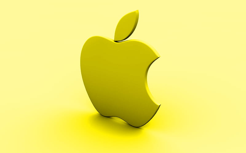 Apple yellow logo, yellow background, creative, Apple, minimal, Apple logo, artwork, Apple 3D logo, HD wallpaper