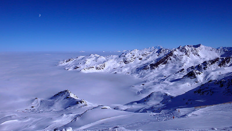 Sea of Clouds, resort, mont blanc, fun, ski, europe, cool, snow, mountains, val thorens, ice, beauty, nature, skiing, snowboarding, white, HD wallpaper