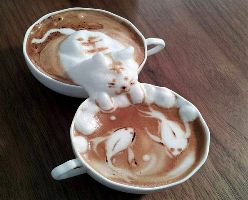 Latte Art, Latte, Coffee, Cat, Abstract, Art, HD wallpaper