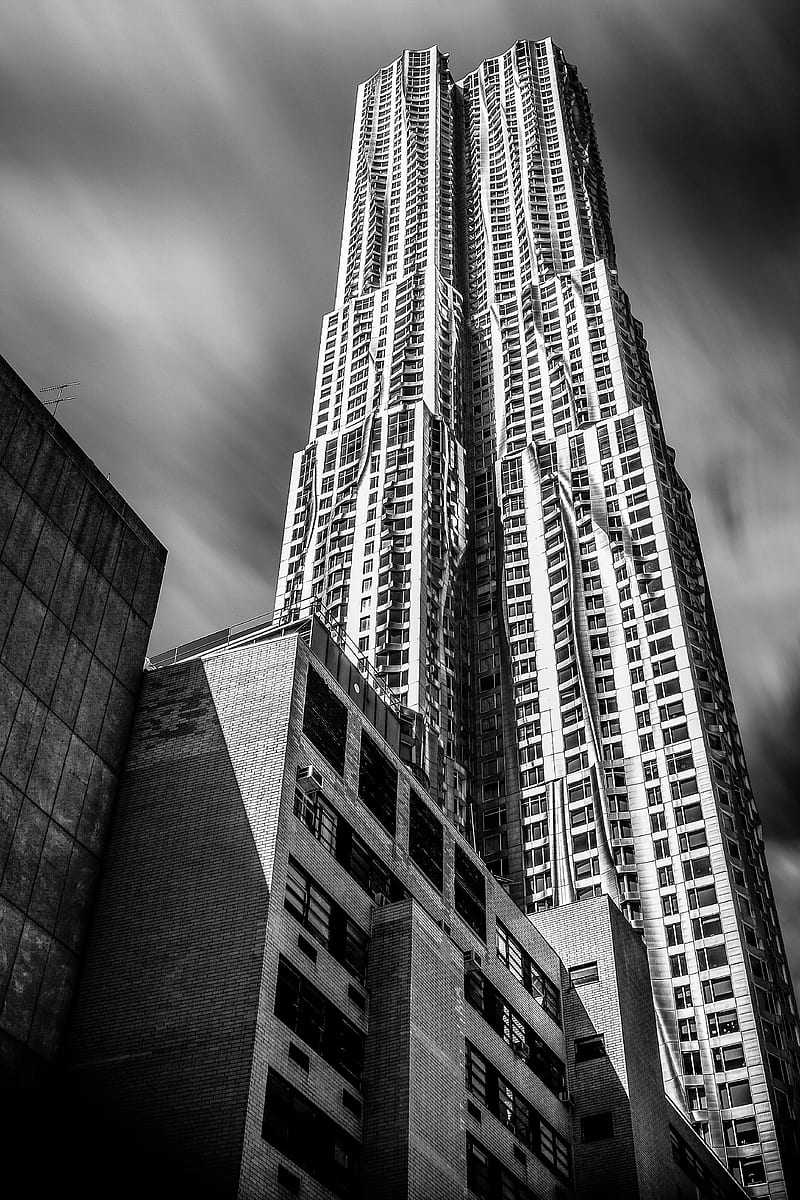 skyscrapers, houses, buildings, city, black and white, HD phone wallpaper