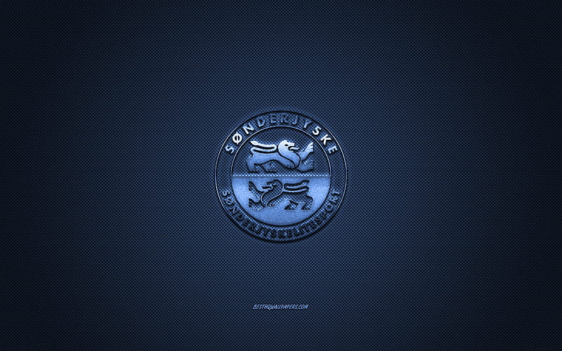 Sonderjyske, Danish football club, Danish Superliga, blue logo, blue carbon fiber background, football, Haderslev, Denmark, Sonderjyske logo, HD wallpaper