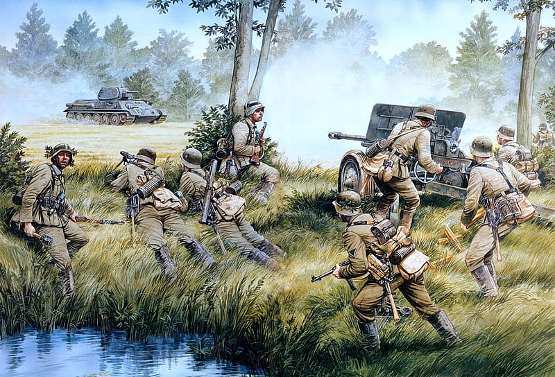 German Field Gun On The Eastern Front, World War Two, World war Two Art, History, Art, Artwork, HD wallpaper
