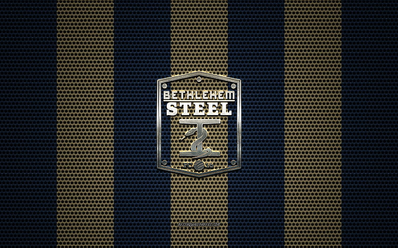 Bethlehem FC logo, American soccer club, Philadelphia Union II, metal emblem, blue gold metal mesh background, Bethlehem FC, USL, Chester, Pennsylvania, USA, soccer, HD wallpaper