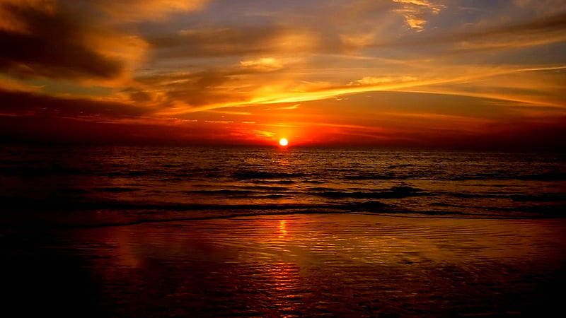 Puesta de sol del océano, rojo, luminoso, océano, hermoso, puesta de sol, cielo, Fondo de pantalla HD | Peakpx