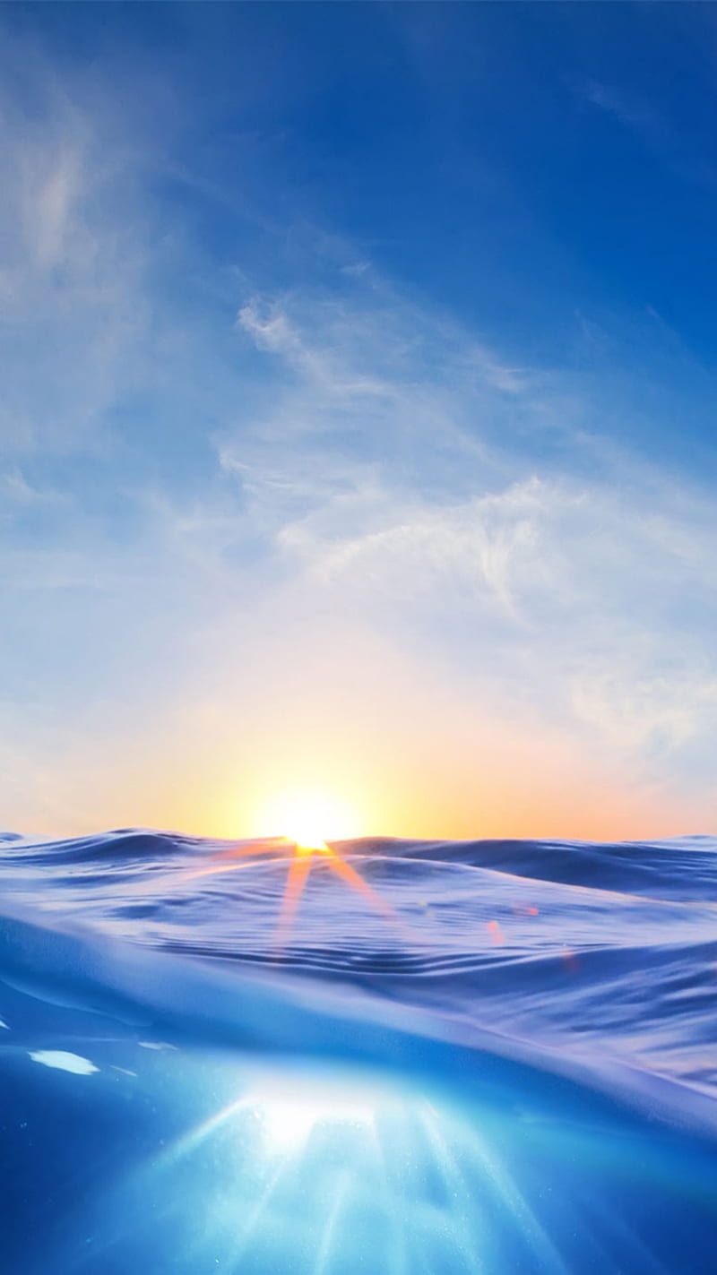 Blue Sea, blue sky, deep, nature, ocean, sky, sunshine, water, HD phone wallpaper