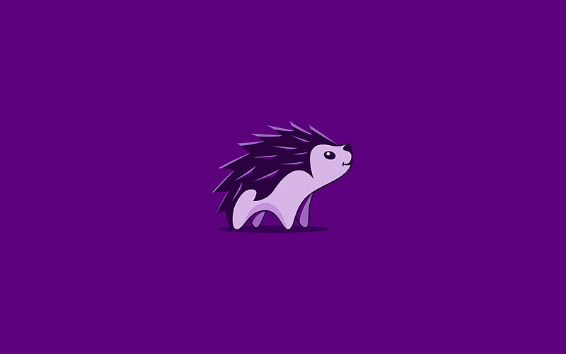 hedgehog minimal, creative, purple background, cartoon hedgehog, HD wallpaper
