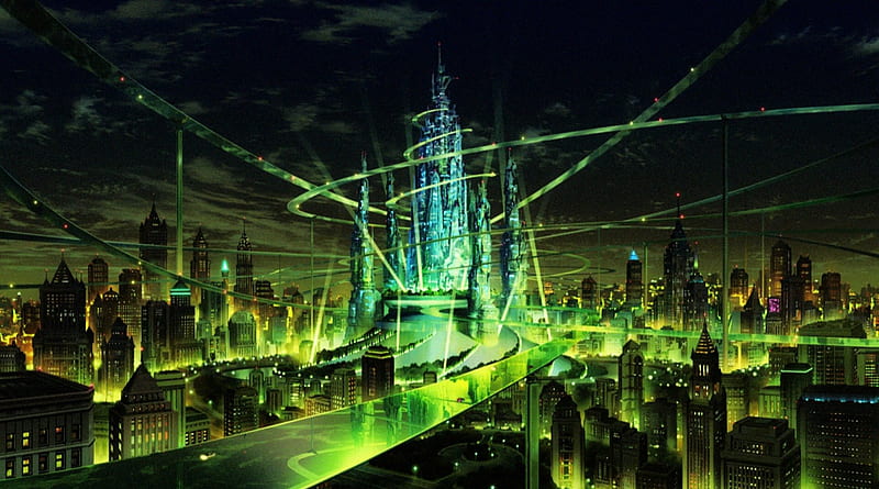 Mardock Scramble Background, city, green, future, anime, Scramble, Mardock, background, HD wallpaper