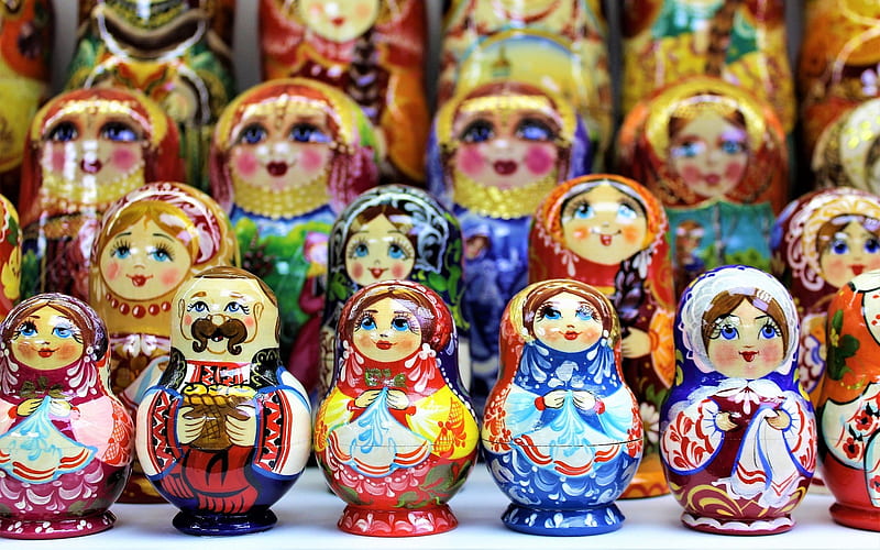 Matryoshka Dolls, wooden, matryoshka, dolls, decorative, colors, toys, HD wallpaper