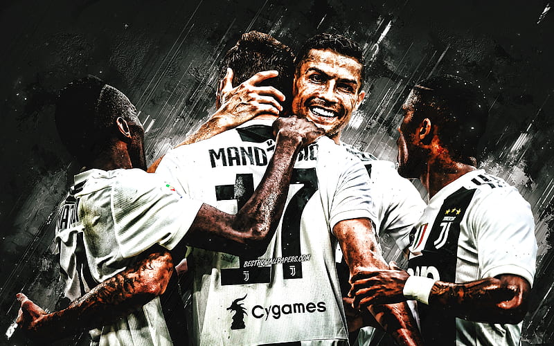 Cristiano Ronaldo, Mario Mandzukic, Juventus FC, team, Italy, famous footballers, Serie A, CR7, football, Juve, HD wallpaper