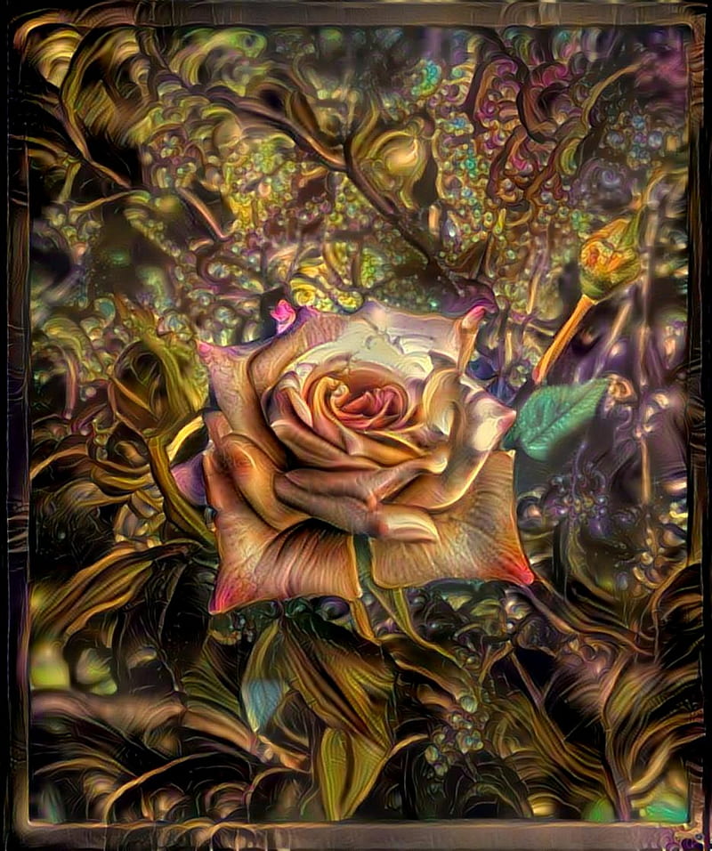 Golden Rose, artistic, abstract, bonito, flower, rose bush, digital art, dreamy, paint, HD phone wallpaper