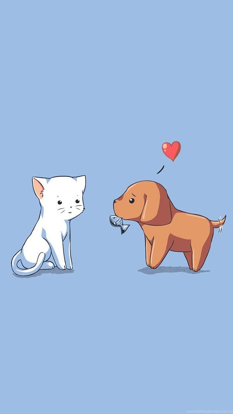 Cute Dog And Cat, Cartoon, HD phone wallpaper | Peakpx