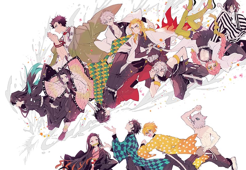 kamado nezuko, kanroji mitsuri, tokitou muichirou, shinazugawa genya,  haganezuka hotaru, and 1 more (kimetsu no yaiba) drawn by sky_blue_025250