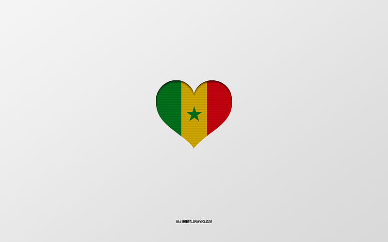 I Love Senegal, Africa countries, Senegal, gray background, Senegal flag heart, favorite country, Love Senegal, HD wallpaper
