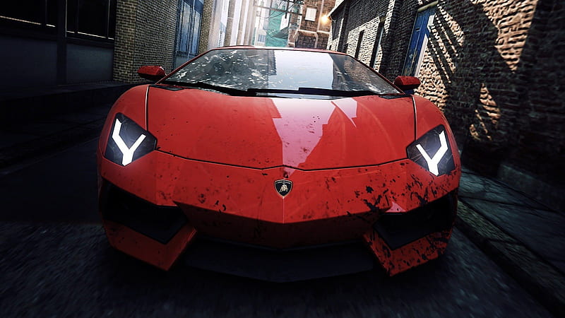 Lamborghini Aventador NFS Most Wanted 2012, supercar, red, nfs most wanted, lamborghini aventador, HD wallpaper