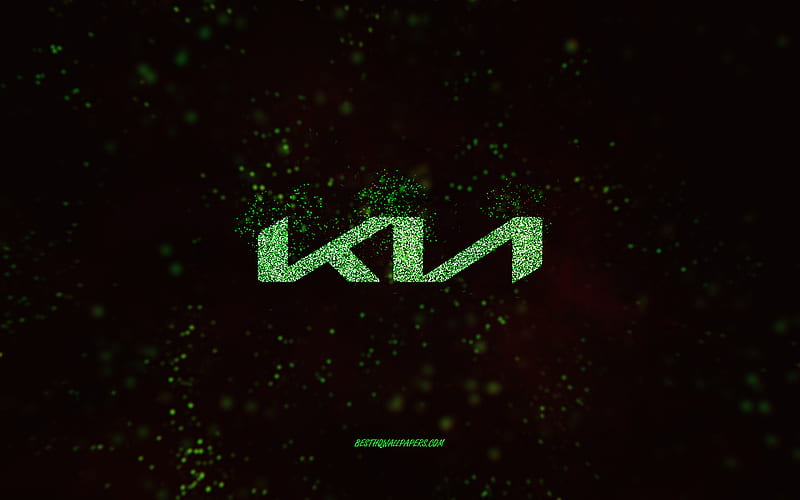 Kia glitter logo, , black background, Kia logo, green glitter art, Kia, creative art, Kia green glitter logo, HD wallpaper
