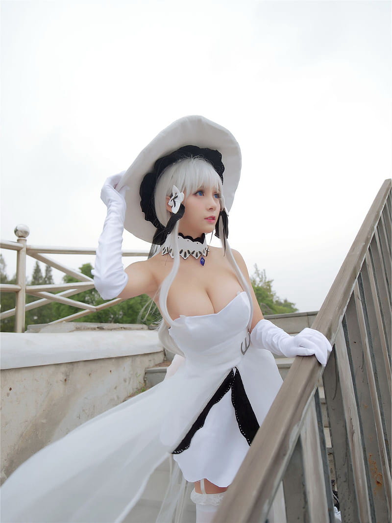 Asian, cosplay, women, big boobs, cleavage, white hair, white dress, Xià Měi Jiàng, HD phone wallpaper Asian, cosplay, women, big boobs, cleavage, white hair, white dress, Xià Měi Jiàng, HD phone wallpaper