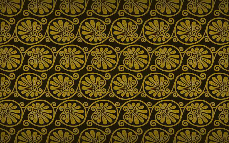 yellow floral pattern floral greek ornaments, background with floral ornaments, floral textures, floral patterns, yellow floral background, greek ornaments, HD wallpaper