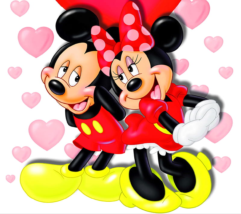 Mickey and Minnie, disney, love, mouse, romantic, valentine, HD wallpaper