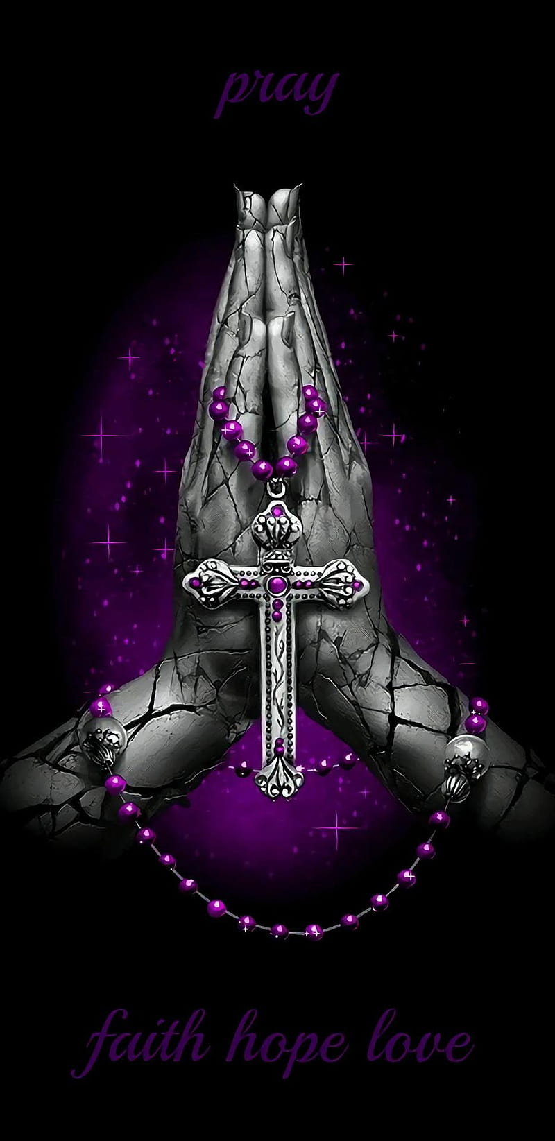 Pray, amen, cross, hands, purple, HD phone wallpaper