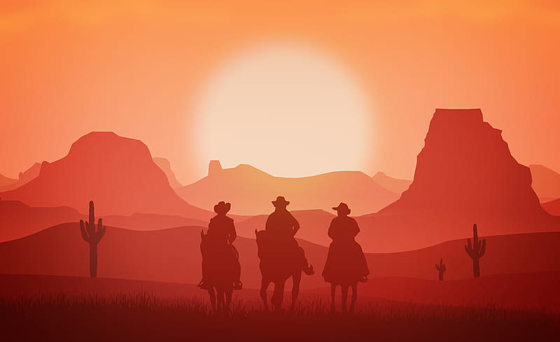 Cowboys Minimalism Landscape , cowboys, minimalism, artist, artwork, minimalist, digital-art, HD wallpaper