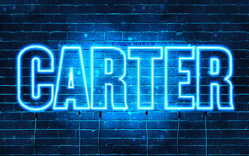 Carter with names, horizontal text, Carter name, blue neon lights, with Carter name, HD wallpaper