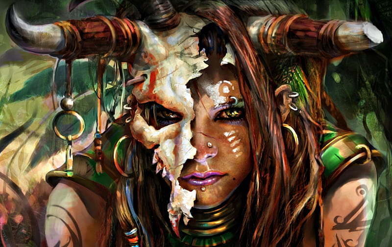 Witch Doctor, doctor, witch, art, tattoo, game, woman, horns, fantasy,  girl, HD wallpaper | Peakpx