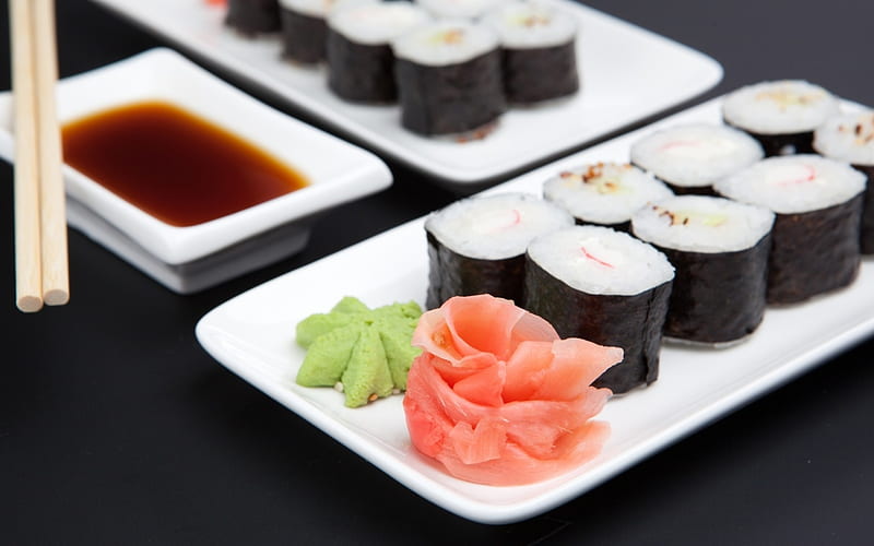 Sushi, food, fish, sea, HD wallpaper