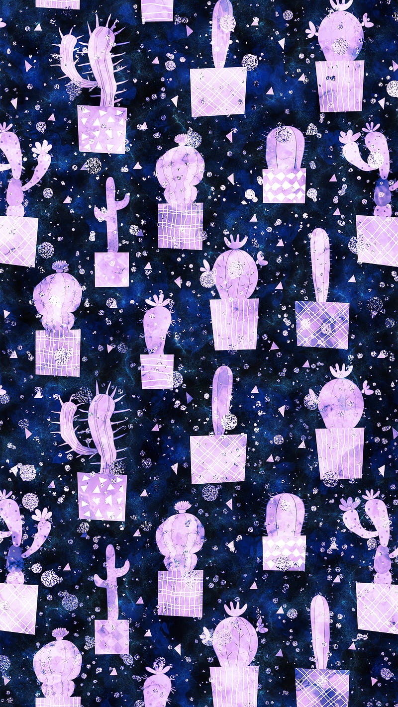 Violet and Blue Cacti, Pravokrug, Violet, abstract, art, blue, botany, cacti, cactus, creative, cute, dark, desert, doodle, drawing, floral, flower, garden, geometric, hand drawn, houseplant, lavender, line, modern, motif, nature, pattern, plant, pot, simple, space, spike, succulent, trendy, watercolor, HD phone wallpaper