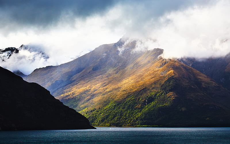Lake Wakatipu, mountains, summer, South Island, New Zealand, HD wallpaper
