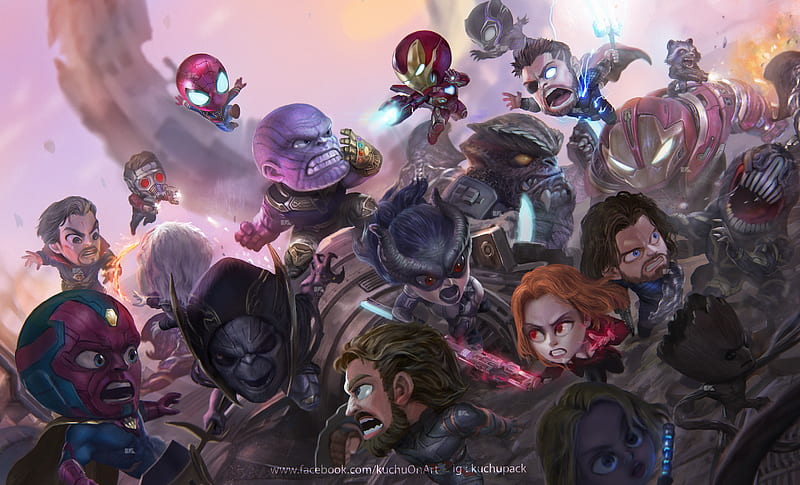 Chibi Avengers Infinity War, avengers-infinity-war, artwork, artist, digital-art, superheroes, behance, HD wallpaper