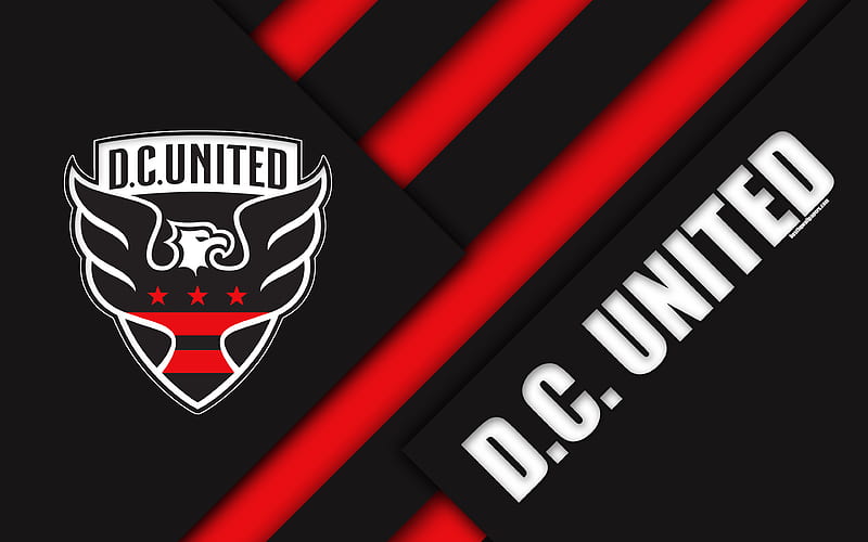 DC United, material design logo, black and red abstraction, MLS, football, Washington, USA, Major League Soccer, HD wallpaper