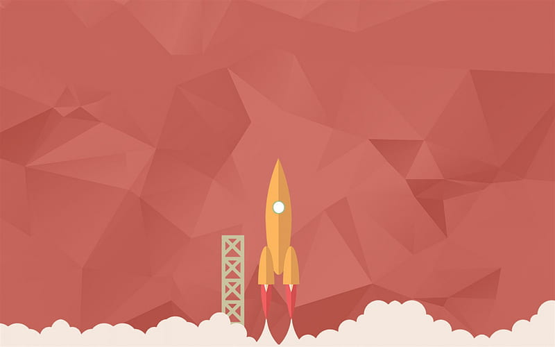 startup concept, vector rocket, polygon red background, rocket taking off, business concepts, startup, HD wallpaper
