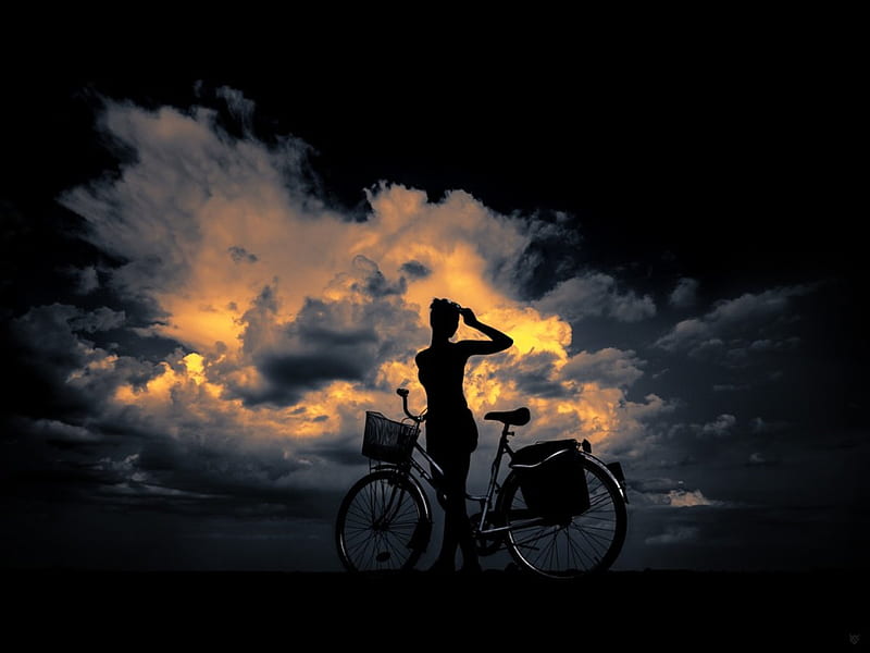 Girl and her Bicycle, shadow, bicycle, sky, girl, HD wallpaper | Peakpx