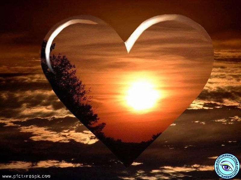 Sunset Heart, valentines day, sun, love, sunset, clouds, corazones, HD wallpaper