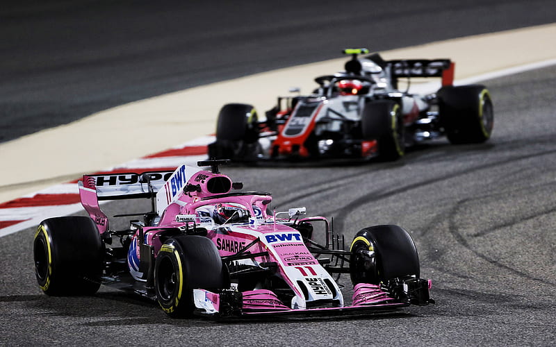 Force India VJM11, 2018, Formula 1, racing track, new racing car, HALO defense, Force India F1, HD wallpaper
