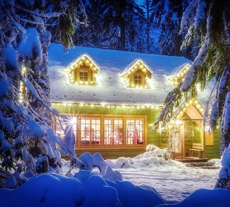 Christmas house, Karacsonyi, ho, termeszet, haz, Fenyo, HD wallpaper ...