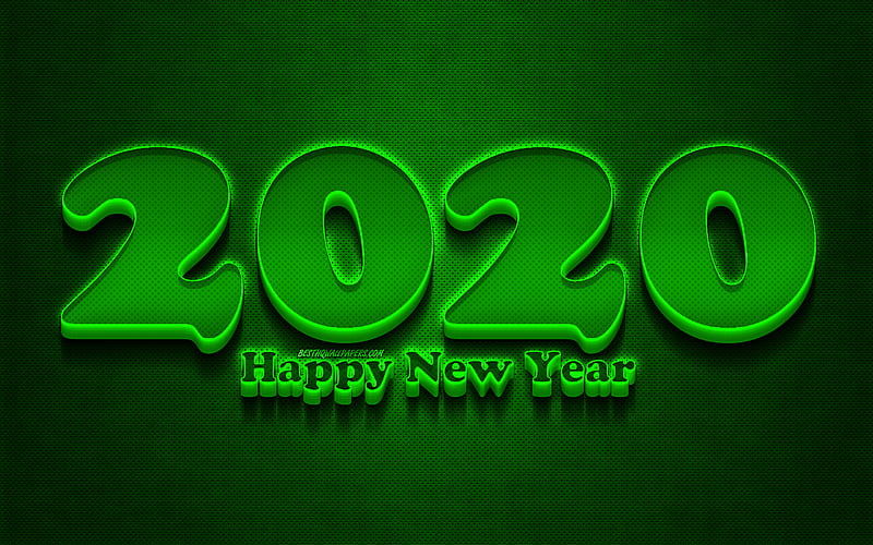 2020 green 3D digits, grunge, Happy New Year 2020, green metal background, 2020 neon art, 2020 concepts, green neon digits, 2020 on green background, 2020 year digits, HD wallpaper