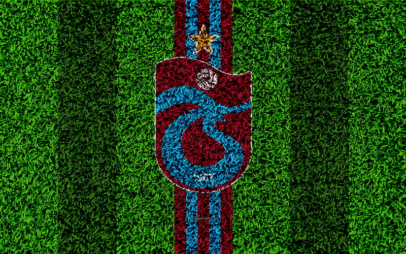 Trabzonspor FC football lawn, logo, grass texture, Trabzonspor emblem, blue violet lines, Turkish football club, Super Lig, Trabzon, Turkey, football, Turkish football superleague, Trabzonspor Kulubu, HD wallpaper