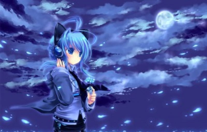 Cute kawai anime girl wallpaper with blue hair