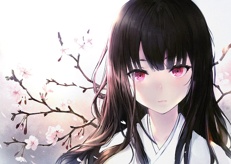 Girl With Long Black Hair Anime Bright Eyes And A Dark Backgrounds