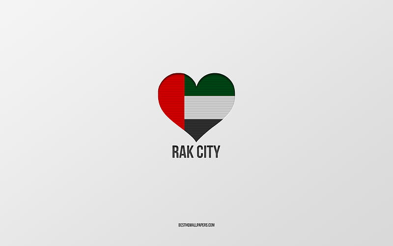 I Love RAK City, UAE cities, gray background, UAE, RAK City, UAE flag heart, favorite cities, Love RAK City, HD wallpaper