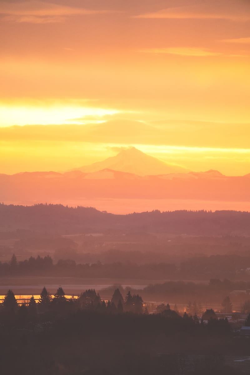 volcano, mountains, hilltop, sunset, HD phone wallpaper